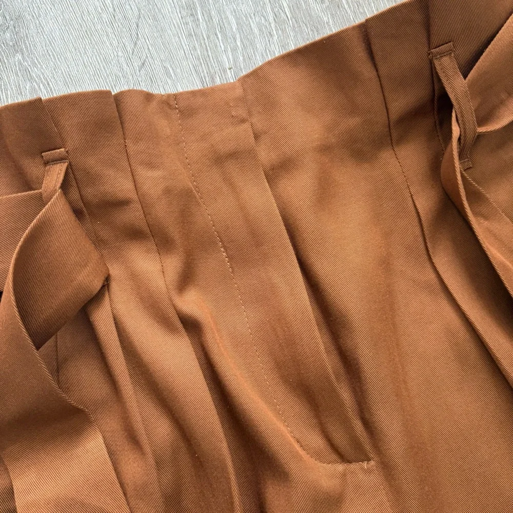 Sezane Arthur Pant in Cafe Brown Belted Wide Leg Trouser Paper Bag Waist Pleated - Picture 15 of 16